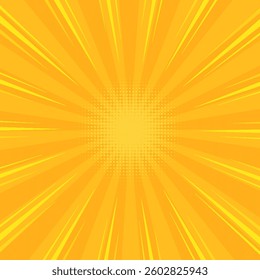 Pop art yellow comics book cartoon magazine cover. Cartoon funny retro pattern strip mock up. Vector halftone illustration. Vintage backdrop for comic superhero text, speech bubble, message.