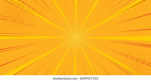 Pop art yellow comics book cartoon magazine cover. Cartoon funny retro pattern strip mock up. Vector halftone illustration. Vintage backdrop for comic superhero text, speech bubble, message