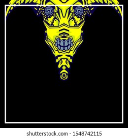 Pop art of a yellow Devil on a black background.