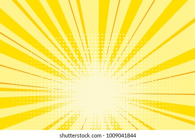 Pop art yellow and orange background, retro comic rays pattern. Vector illustration