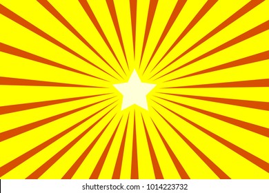 Pop art yellow and orange background, retro comic rays and star illustration