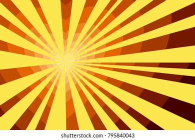 Pop art yellow and orange background, retro comic rays and heart pattern. Vector illustration