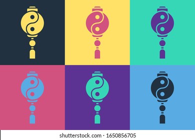 Pop art Yin Yang symbol of harmony and balance icon isolated on color background.  Vector Illustration