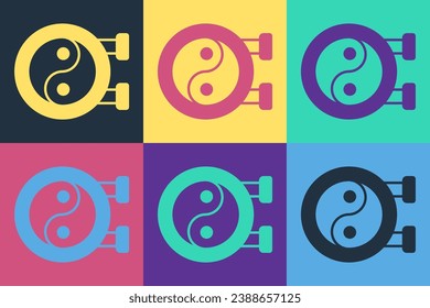 Pop art Yin Yang symbol of harmony and balance icon isolated on color background.  Vector