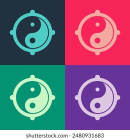 Pop art Yin Yang symbol of harmony and balance icon isolated on color background.  Vector