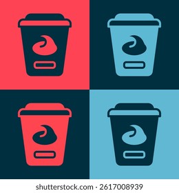 Pop art Yogurt container icon isolated on color background. Yogurt in plastic cup.  Vector
