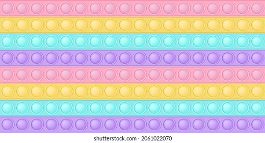 Pop it background a fashionable silicon toy for fidgets. Addictive anti-stress toy in pastel colors. Bubble sensory developing popit for kids fingers. Vector illustration in rectangle format suitable