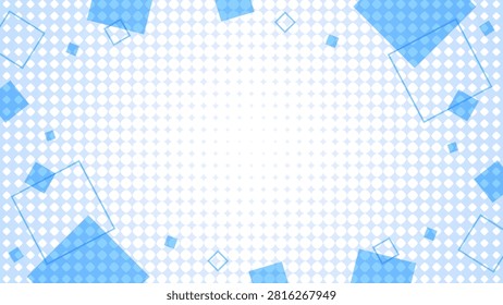 Pop background frame with square objects, four pointed star halftone, 16:9 aspect ratio