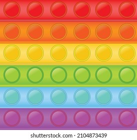 Pop it background.Pattern with rainbow circles.Silicon fidget toy.Bubble popits for kids.Addictive anti-stress concept.Pride month wallpaper.Realistic vector illustration.Gradient design.