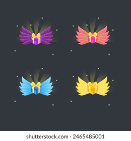Pop Up Badges Awards For Games In Different Colors Wings Gifts Fantasy Isolated Vector Design