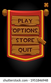 Pop up banner wood panels and red flag for game.