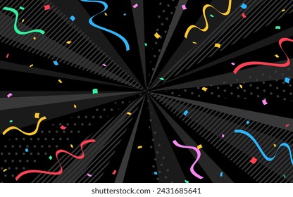 A pop of black radial lines with dancing confetti. concentration line