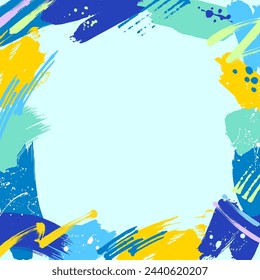 Pop blue square frame background painted with colorful paint