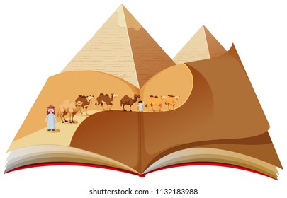 A pop up book with desert caravan illustration