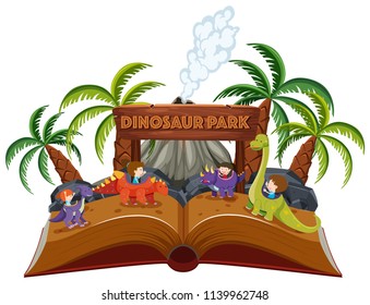 A pop up book dinosaur theme illustration