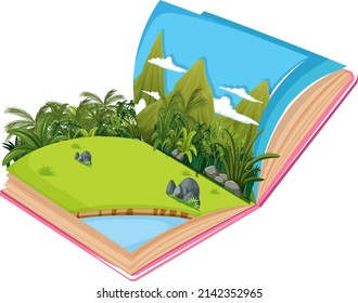 Pop up book with outdoor nature scene illustration
