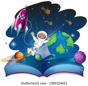 Pop up book space scene illustration