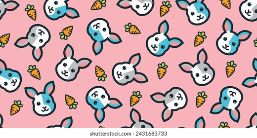 Pop Bunny and Carrot Seamless Pattern.Vector.