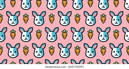 Pop Bunny and Carrot Seamless Pattern.Vector.