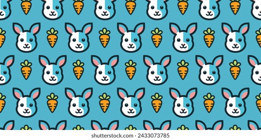 Pop Bunny and Carrot Seamless Pattern.Vector.