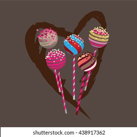 Pop cakes with heart and chocolate