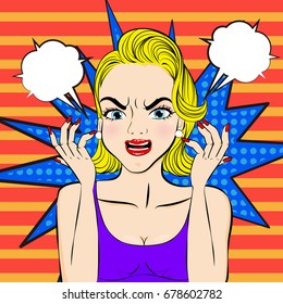 pop of cartoon woman with angry expression