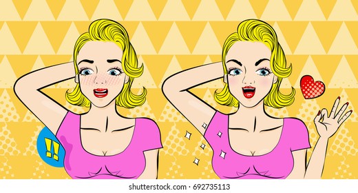 pop of cartoon woman with body odor problem