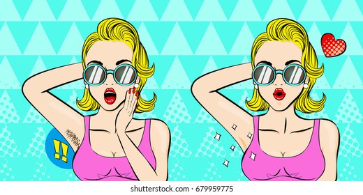 pop of cartoon woman do epilator before and after