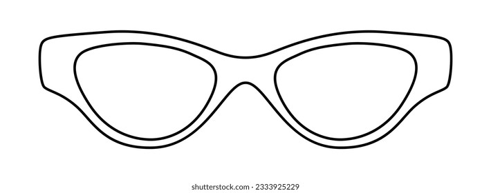 Pop Cat Eye frame glasses fashion accessory illustration. Sunglass front view for Men, women, unisex silhouette style, flat rim spectacles eyeglasses with lens sketch style outline isolated on white