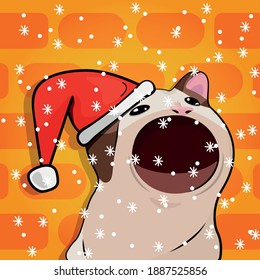 POP cat open month meme New Year with a santa claus hat