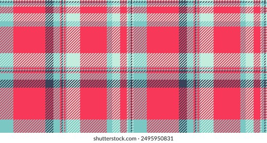 Pop check pattern texture, bedroom background vector seamless. Pixel textile tartan fabric plaid in red and teal colors palette.
