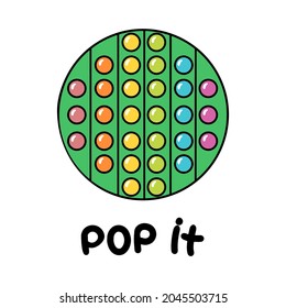 Pop it colorful antistress popular childrens silicone toy. Round Sensory fidget push pop it. Pop bubble silicone toy. Simple dimple game rainbow vector illustration.