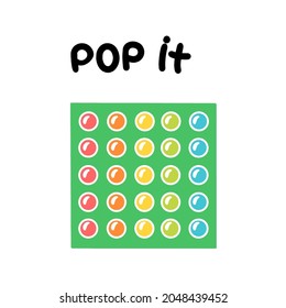 Pop it colorful antistress popular childrens silicone toy. Sensory fidget push pop it. Pop bubble silicone toy. Simple dimple game in green and rainbow color vector illustration.