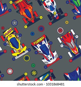 Pop And Colorful Classic Mini 4WD Toys Car Vector Seamless Pattern