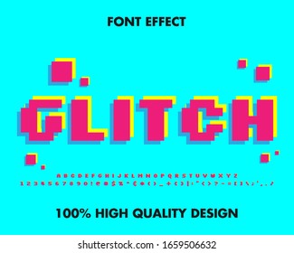pop colorful glitch text effect with 3 color red, blue and yellow. for sticker, wallpaper, mural headline and t-shirt use. premium vector