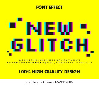 pop colorful glitch text effect with 3 color black, blue and pink. for sticker, wallpaper, mural headline and t-shirt use. premium vector