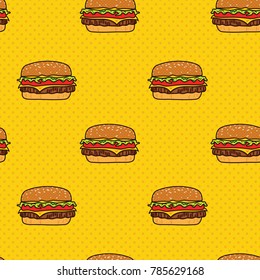 pop and colorful hamburgers seamless pattern. vector wallpaper background