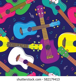 Pop Colorful Hawaiian Ukulele Seamless Pattern