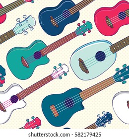 Pop Colorful Hawaiian Ukulele Seamless Pattern