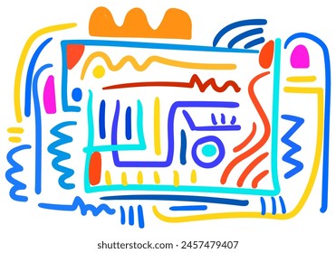 Pop colorful lines spontaneous doodle pattern. Art background. ready to print