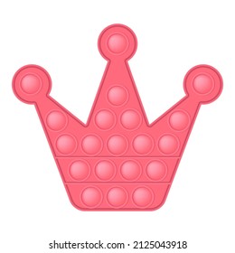 Pop it coral pink crown for a Valentines day as a fashionable silicon fidget toy. Addictive anti-stress cute toy in pastel colors. Bubble popit for kids. Vector illustration isolated on a white