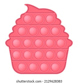 Pop it coral pink cupcake for a Valentines day as a fashionable silicon fidget toy. Addictive anti-stress cute toy in pastel colors. Bubble popit for kids. Vector illustration isolated on a white