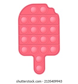 Pop it coral pink ice cream for a Valentines day as a fashionable silicon fidget toy. Addictive anti-stress cute toy in pastel colors. Bubble popit for kids. Vector illustration isolated on a white