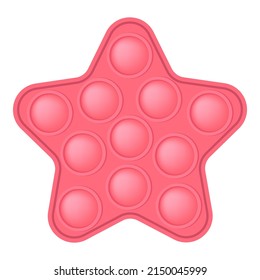 Pop it coral pink star for a Valentines day as a fashionable silicon fidget toy. Addictive anti-stress cute toy in pastel colors. Bubble popit for kids. Vector illustration isolated on a white