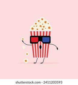 pop corn 3d cinema eye glasses, vector illusrtation