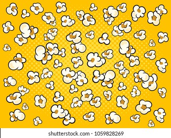 Pop corn background cartoon retro vector illustration. Color background. Comic book style imitation.