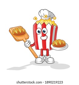 pop corn baker with bread cartoon. cartoon mascot vector