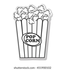 Pop corn in black and white colors isolated flat icon, vector illustration.