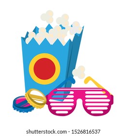 pop corn box with retro glasses over white background, vector illustration