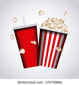 pop corn bucket and soft drink icon over white background. colorful design. vector illustration